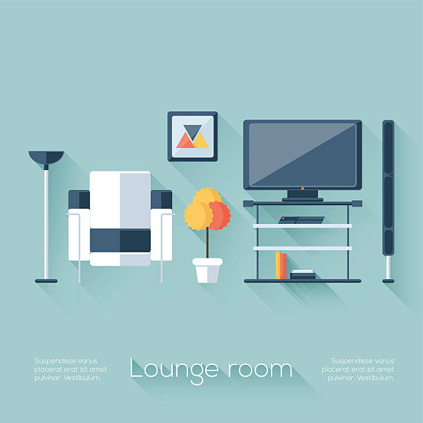 ilustraciones, imágenes clip art, dibujos animados e iconos de stock de sala de estar o área de estar cubierta - macro chair domestic room contemporary