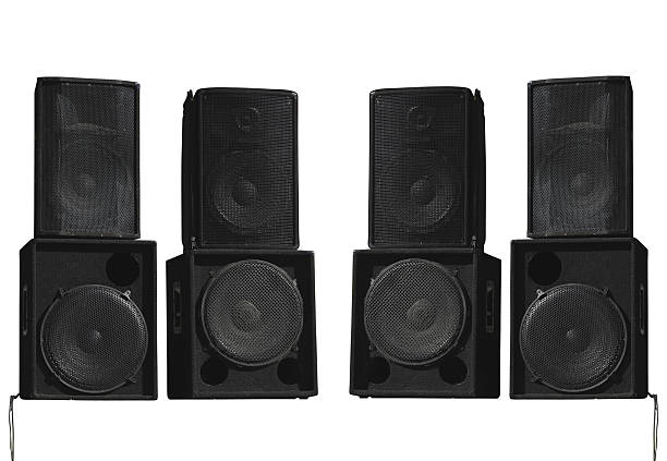 istock Old powerful stage concerto audio speakers isolated on white 529838201