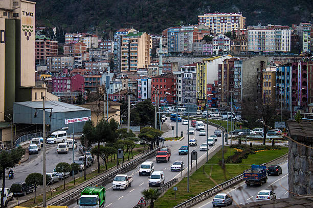 Trabzon, Turkey - February 19, 2013: Road traffic in Trabzon. Trabzon is a city in north-eastern Turkey with population 230,000.