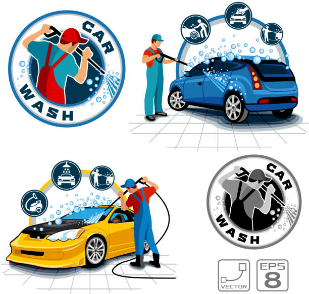 Auto Waschen Vektorset Stock Vektor Art und mehr Bilder von Autowaschanlage  - Autowaschanlage, Auto, Vektor - iStock