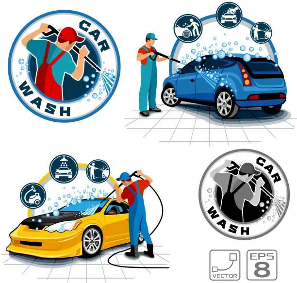 Vector illustration of Car washing vector set