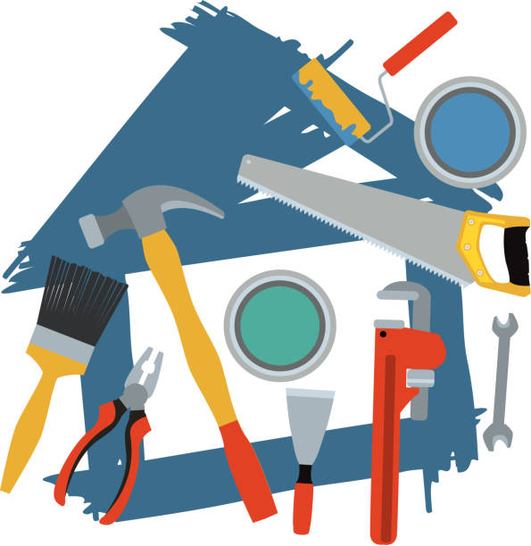 홈화면 개선되기를 도구 - hardware store work tool carpentry home improvement stock illustrations