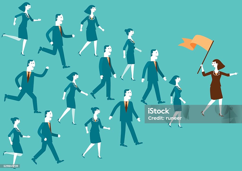 Team Leader Showing The Way | New Biz A leader holding flag, leading team, and showing direction. Leadership stock vector