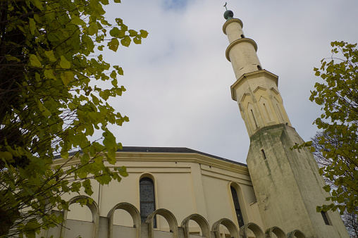 brussel, belgium - December 7, 2013: historical arabic mosque is located at brussel belgium