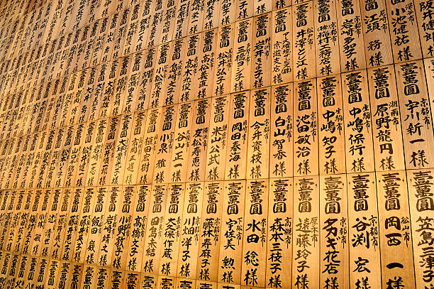 Japanese type on an old wood board.