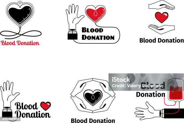 Blood Donation Logo Or Emblem Set Stock Illustration - Download Image Now - Analyzing, Badge, Banking