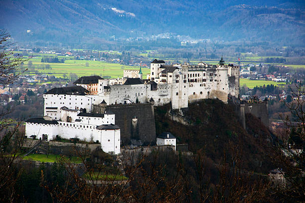 Hohensalzburg Fortress in Salzburg, Austria Aerial view of famous Hohensalzburg Fortress in Salzburg, Salzburger Land, Austria gaisberg stock pictures, royalty-free photos & images