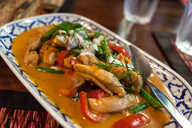 panang curry de poulet thaïlandais - panang curry photos et images de collection