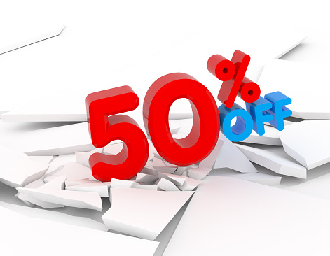50 percent discount icon on white background