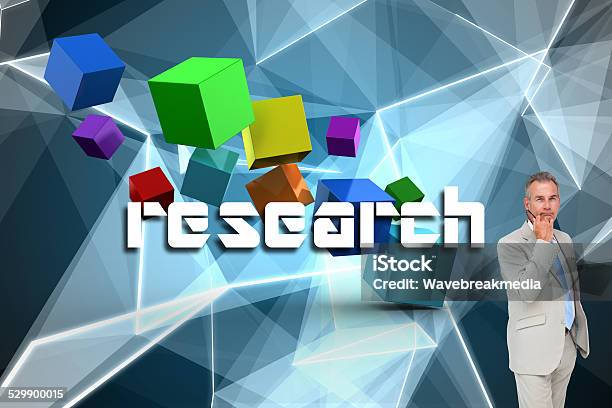 Research Against Abstract Glowing Black Background Stock Photo - Download Image Now - 50-54 Years, 50-59 Years, Abstract