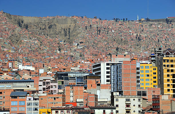 La Paz - the governmental capital of Bolivia. The city's building cling to the sides of the canyon and spill spectaculary downwards. The picture present view on the city.