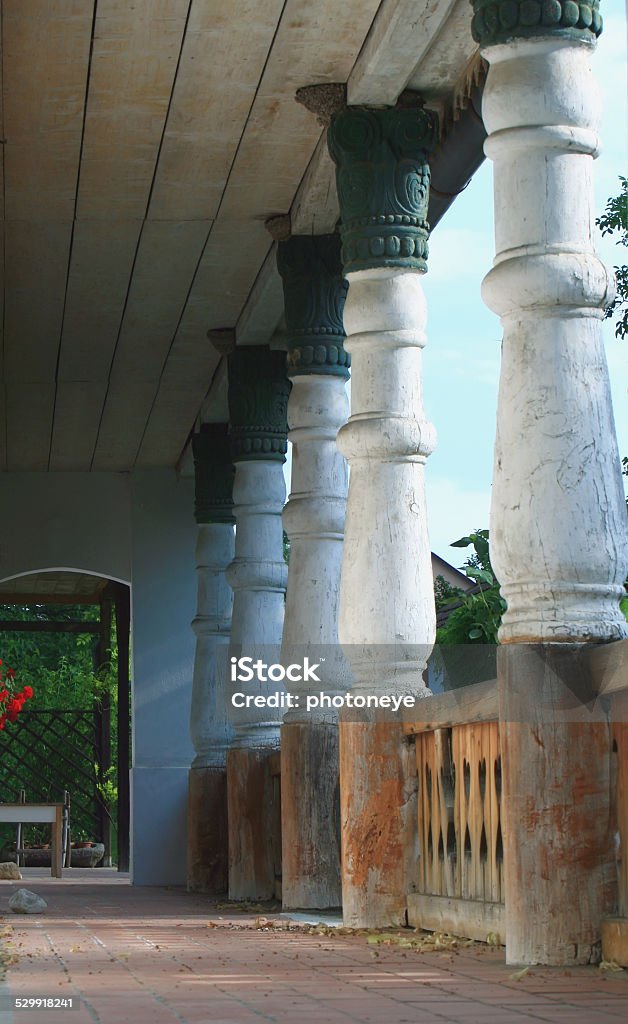 Row Beautiful columns on the veranda Abandoned Stock Photo
