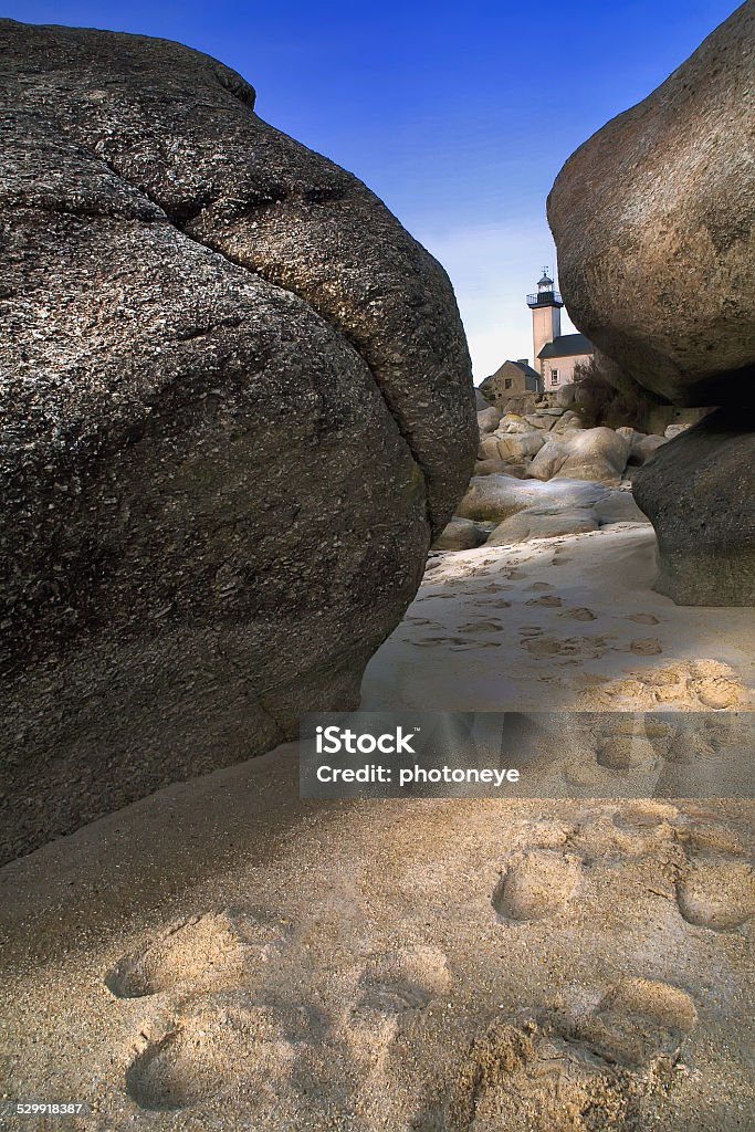 Clue Famous lighthouse between giant rocks Acute Angle Stock Photo