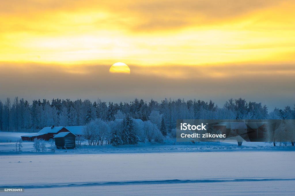 Polar winter dusk landscape Polar winter dusk landscape in Lapland Winter Solstice Stock Photo