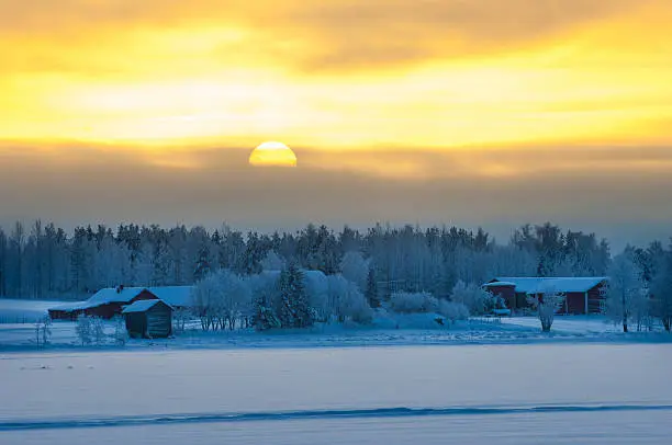 Polar winter dusk landscape in Lapland