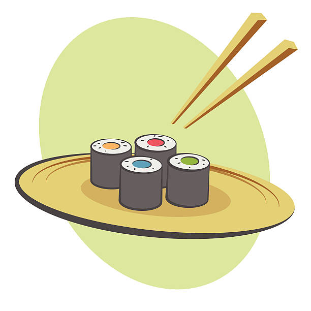 ilustrações, clipart, desenhos animados e ícones de rolinhos de sushi maki - sushi cartoon pulut japanese culture
