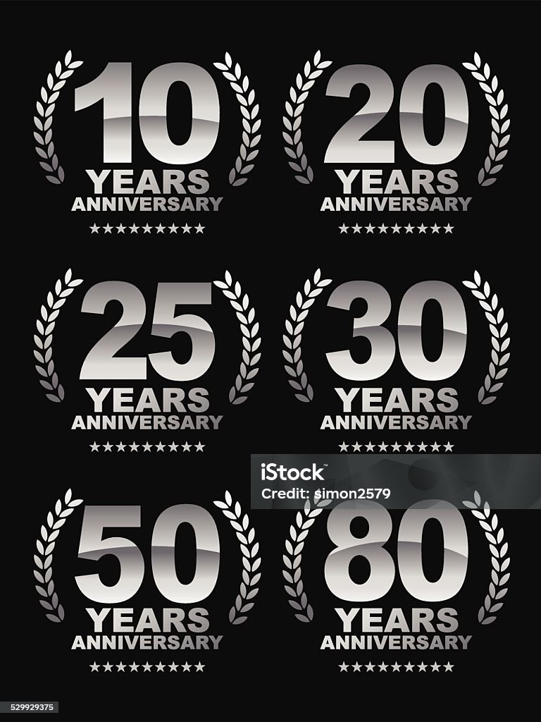 Anniversary emblem Vector of grey silver color anniversary emblem for 10, 20, 25, 30, 50 and 80 years. 20-24 Years stock vector