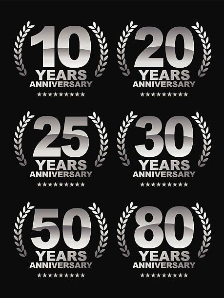 Anniversary emblem Vector of grey silver color anniversary emblem for 10, 20, 25, 30, 50 and 80 years. 20 29 years stock illustrations