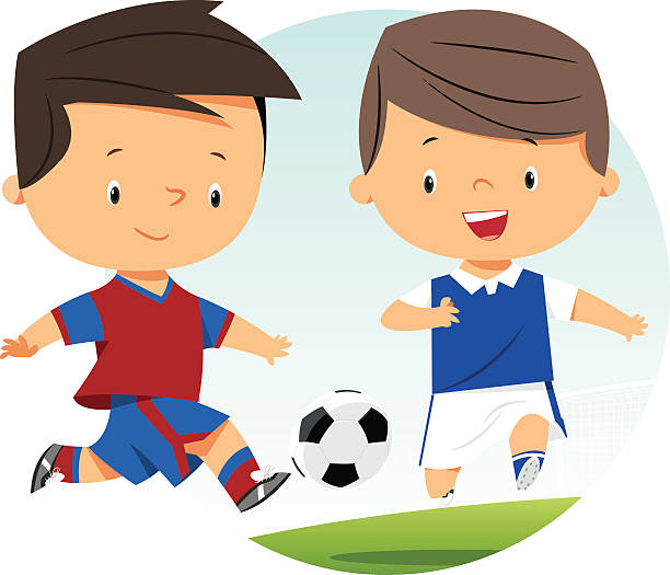 illustrazioni stock, clip art, cartoni animati e icone di tendenza di bambini che giocano a calcio - bambini calcio