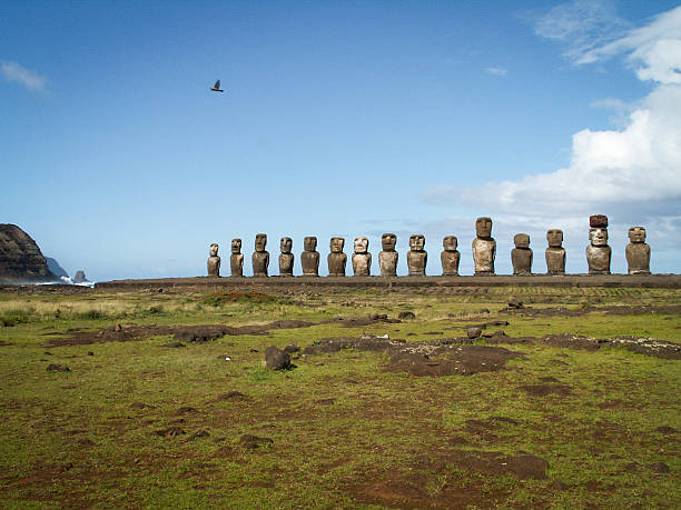 istock Row Of Moai And Bird 529930505