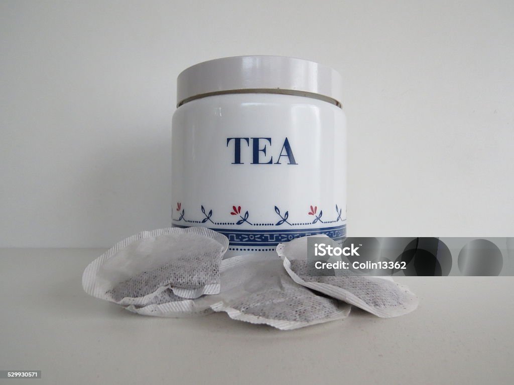 Tea Tea bags and tea caddy Cut Out Stock Photo