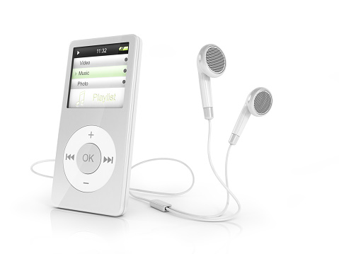 Portable musical player and headphones.