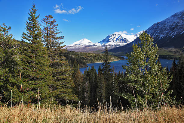 istock Dark blue cold lake and snow mountains in Canada 529932333