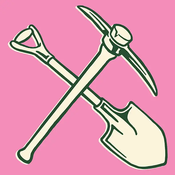 Vector illustration of Pickaxe and Shovel