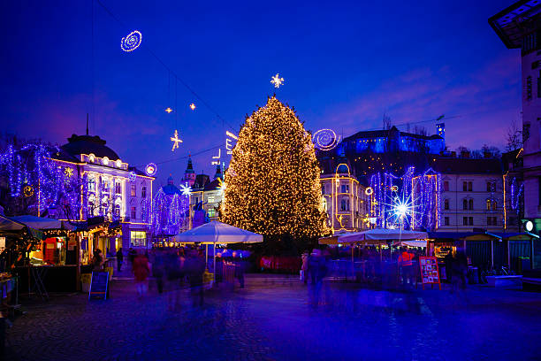 istock Christmas time decorated Preseren square in Ljubljana 529946499