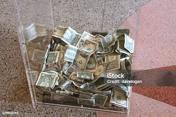 Money In Donation Box Stock Photo - Download Image Now - Box - Container, Collection, Crate
