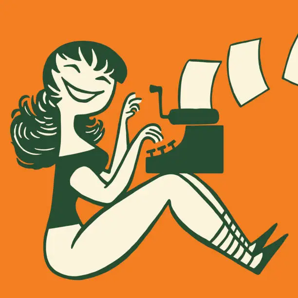 Vector illustration of Happy Girl Typing