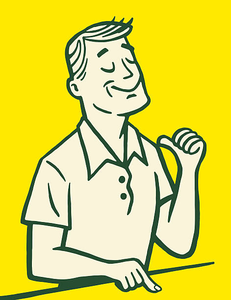 illustrazioni stock, clip art, cartoni animati e icone di tendenza di uomo esprimere a gesti verso di sé - smug