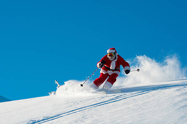 Skiing Santa stock photo