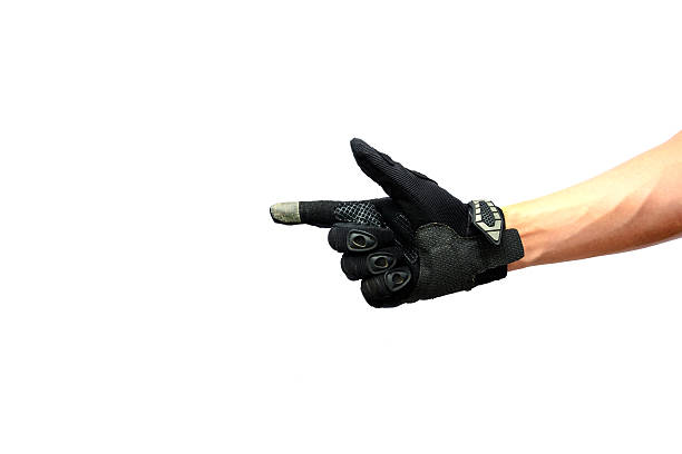istock Biker glove pointing to copy space isolated on white 529951089