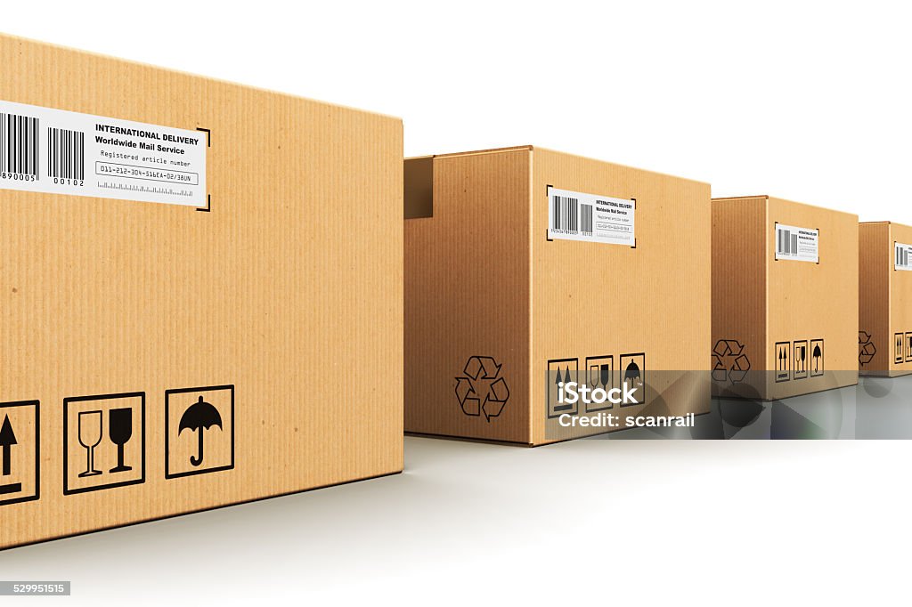 Row of cardboard boxes http://dl.dropbox.com/s/ogzjaalpwgx8t8q/Cargo_s.jpg  Box - Container Stock Photo