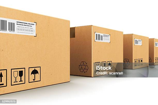 Row Of Cardboard Boxes Stock Photo - Download Image Now - Box - Container, Corrugated, Cardboard Box