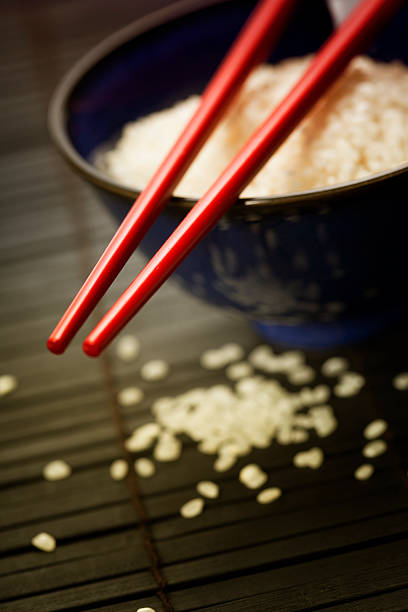 Bowl of rice and chopsticks