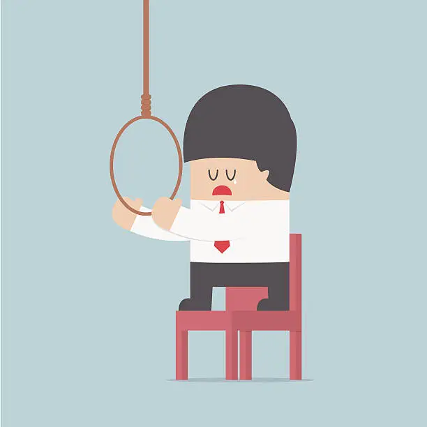 Vector illustration of Businessman thinking to suicide with hanging rope