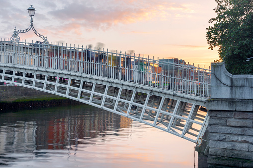 Hapenny Bridge over the Liffey River in Dublin, Ireland