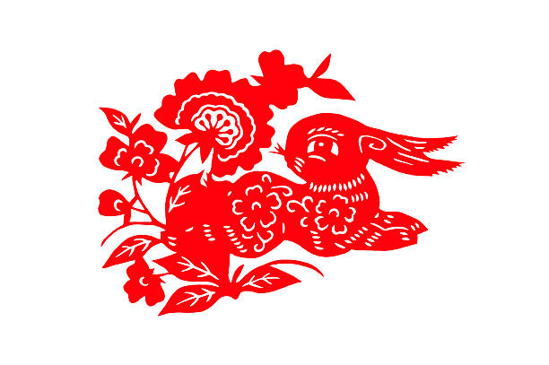 китайский ручной работы с красной бумаги кролик изолирован на белом фоне - happy new year стоковые фото и изображения