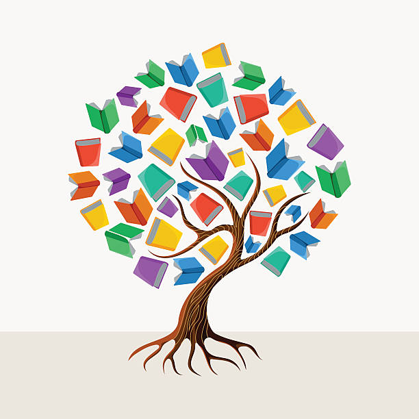 Education tree book concept illustration Education and learning concept with colorful abstract tree book illustration. EPS10 vector file organized in layers for easy editing. library illustrations stock illustrations