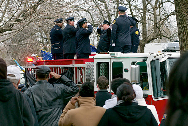 Final salute for female firefighter of Philalphia Fire Dept. stock photo