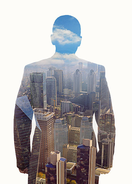istock Businessman and city scape double exposure 529979141