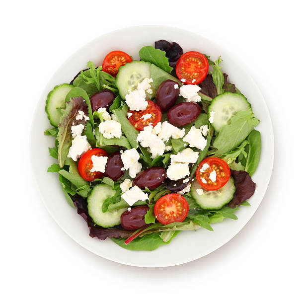 griechischer salat (mit path - cherry tomato image raw colors stock-fotos und bilder