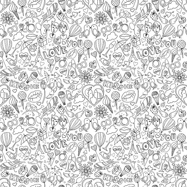 Valentine's Day pattern. Sketch style. Black & white Vector illustration Valentine's Day pattern. Sketch style. Black & white teenager doodle stock illustrations