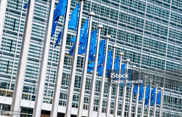 Flags In Front Of The European Commission Brussels Stock Photo - Download Image Now
