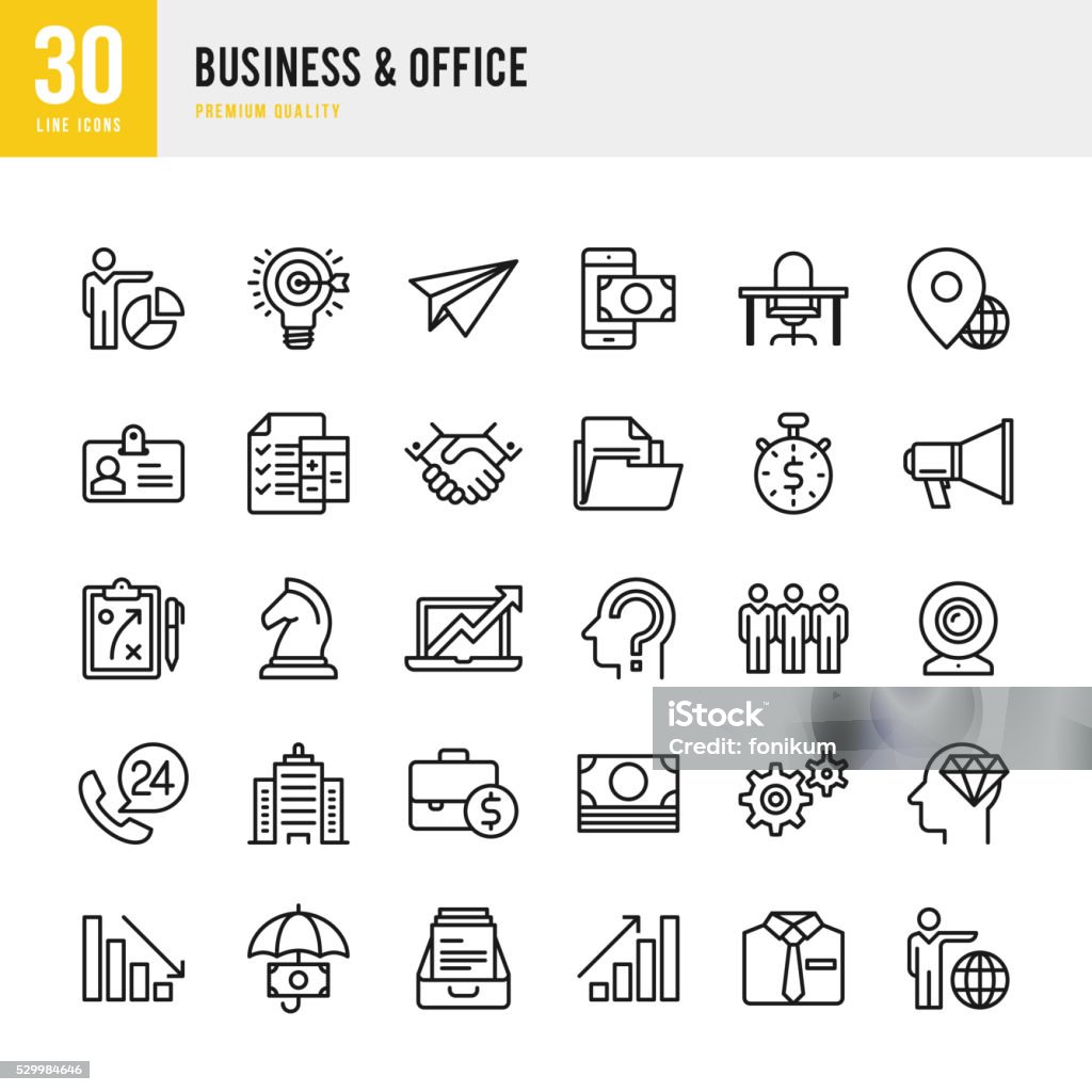 Business & Office - Thin Line Icon Set Business & Office set of 30 thin line vector icons. Icon Symbol stock vector