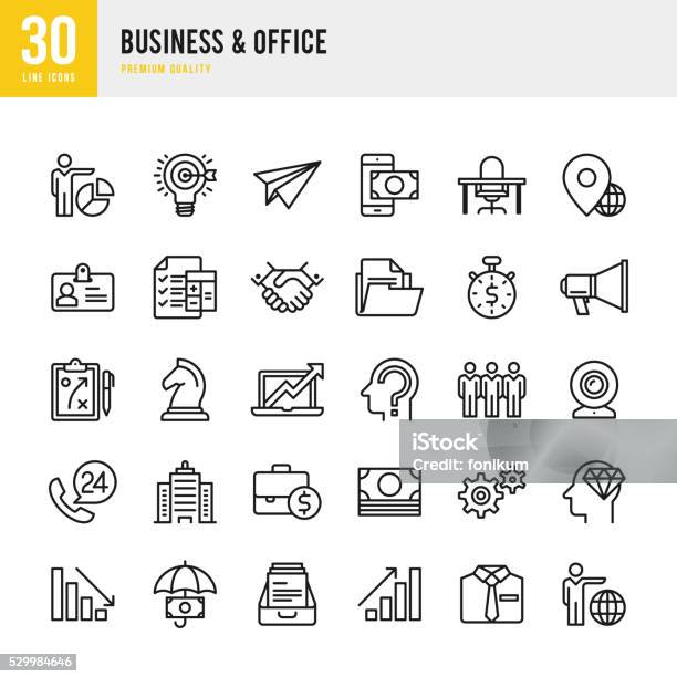 Business Office Thin Line Icon Set Stock Illustration - Download Image Now - Icon Symbol, Paper Airplane, Corporate Business