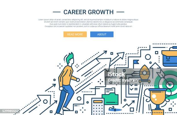 Career Growth Line Flat Design Website Banner Stock Illustration - Download Image Now - Occupation, Employment And Labor, Ladder of Success