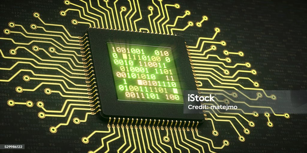 Microprocessor With Binary Code Lcd Stock Photo - Download Image Now ...